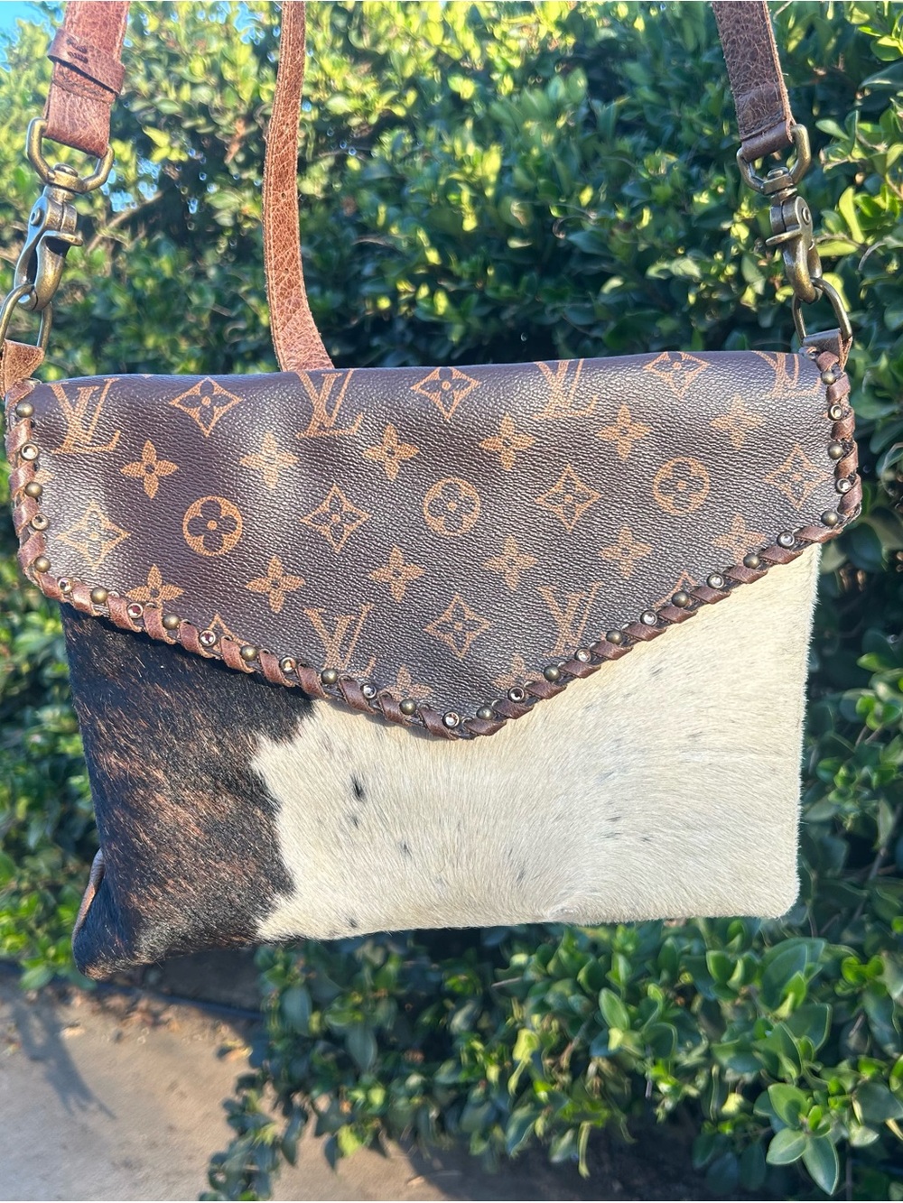 LV Monogram & Black-White Cowhide Crossbody Bag